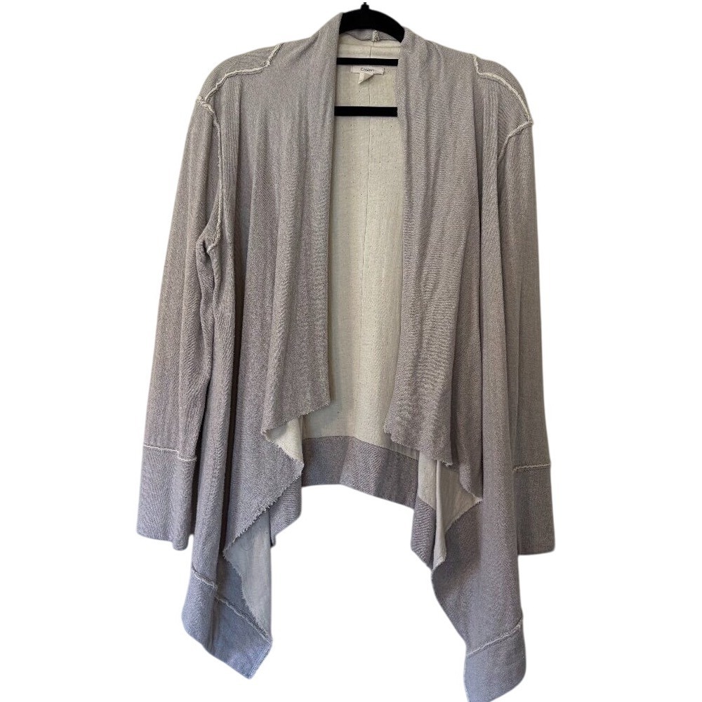 Caslon Women's Gray‎ Open Front Drape Cardigan Raw Edge Heather Gray Size L